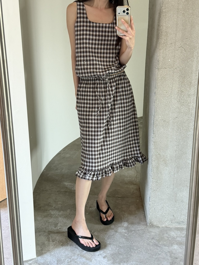 FOSET東大門實拍女裝新品人氣26春夏時尚休閑吊帶背心格子FOSET吊帶/背心