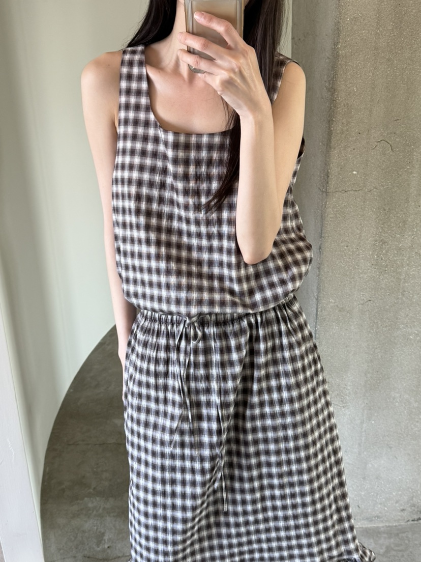 FOSET東大門實拍女裝新品人氣26春夏時尚休閑吊帶背心格子FOSET吊帶/背心