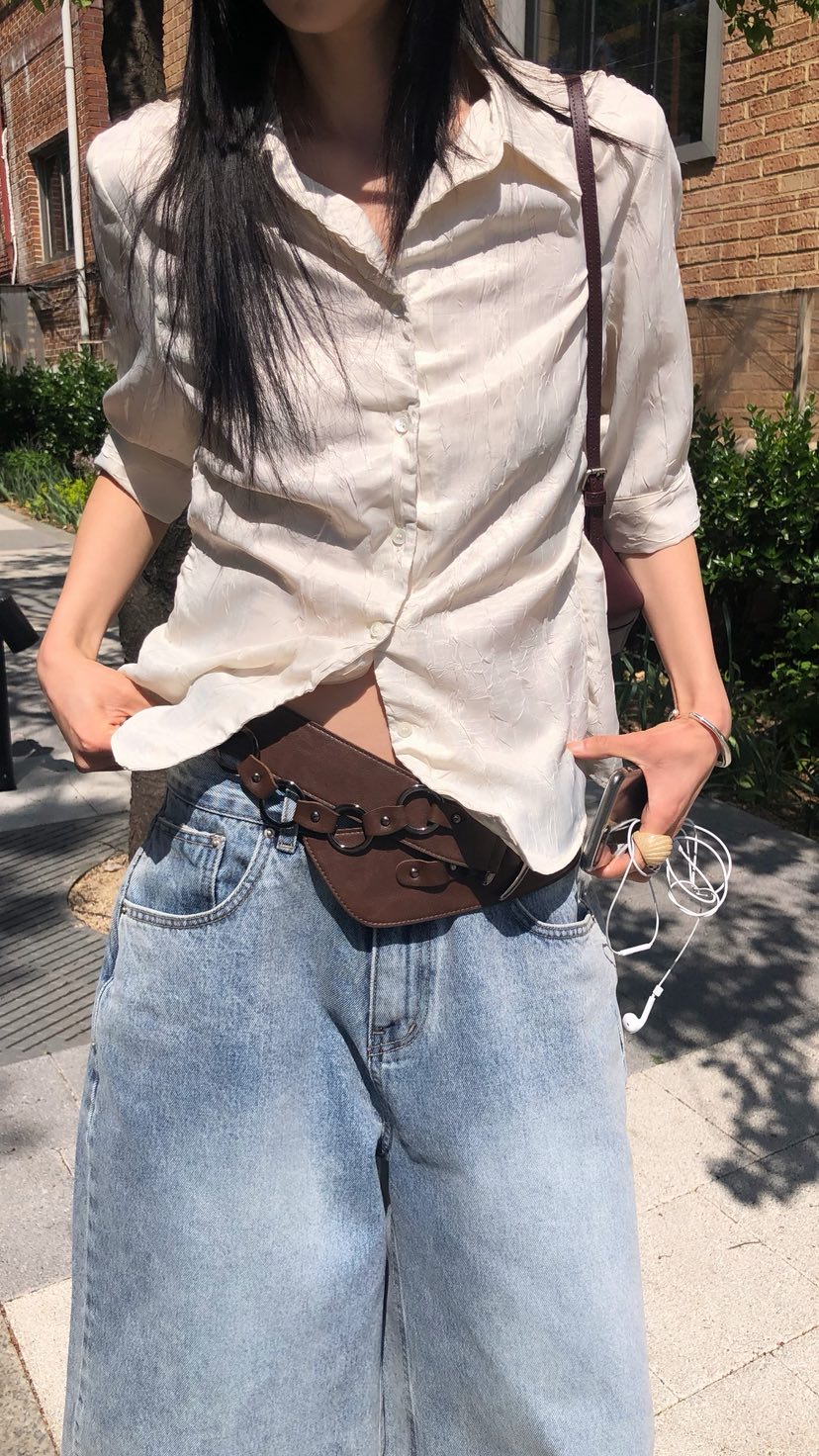 OVER RICH韓國直郵實拍女士新款26夏季26春夏襯衫蕾絲衫褶皺OVER RICH襯衫/蕾絲衫