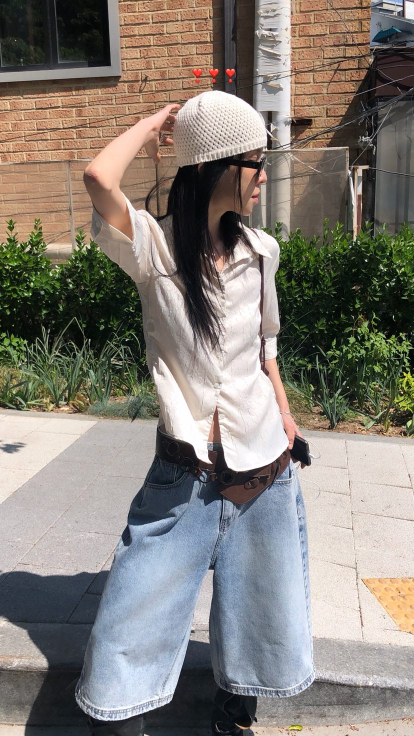 OVER RICH韓國直郵實拍女士新款26夏季26春夏襯衫蕾絲衫褶皺OVER RICH襯衫/蕾絲衫