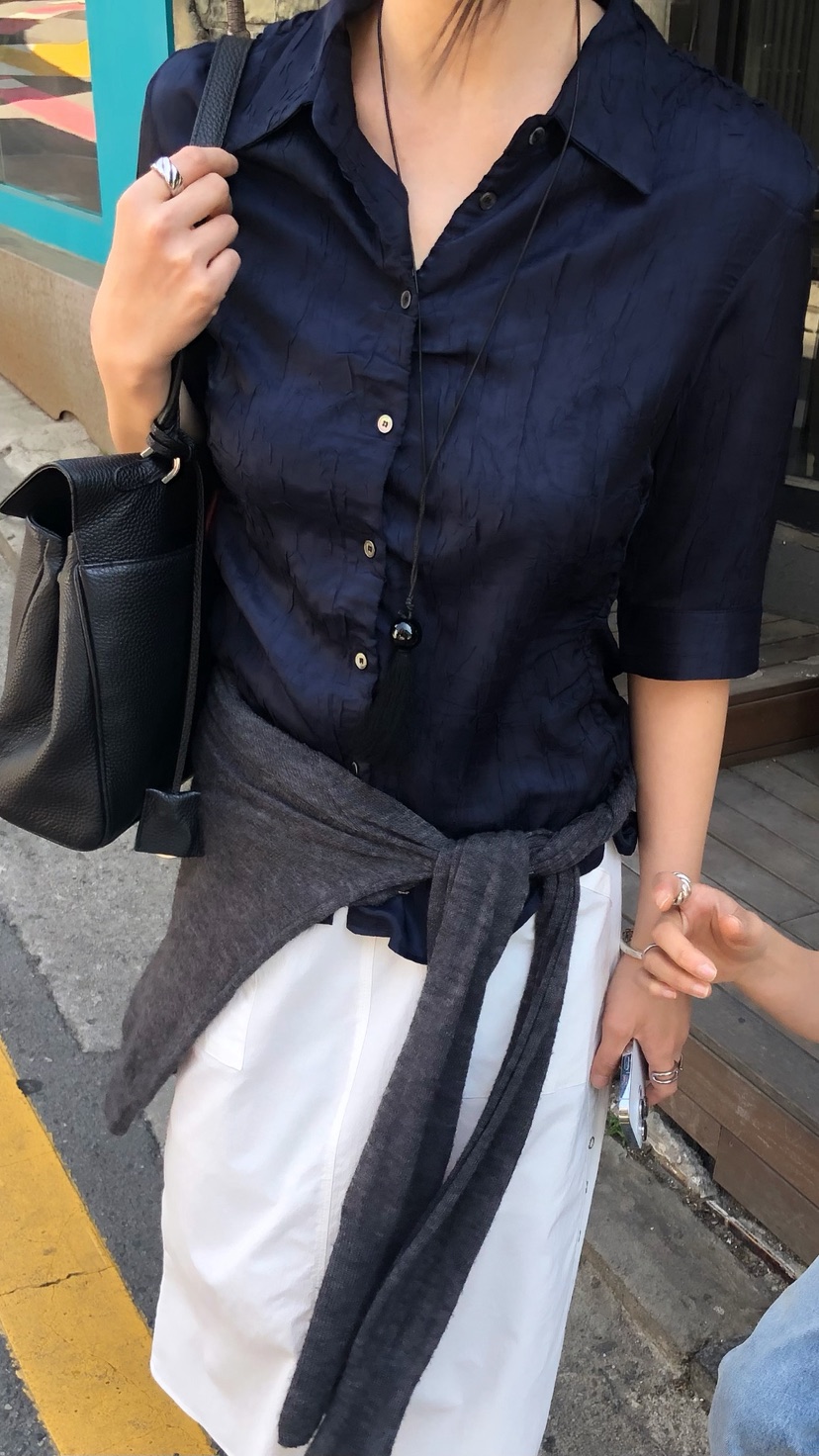 OVER RICH韓國直郵實拍女士新款26夏季26春夏襯衫蕾絲衫褶皺OVER RICH襯衫/蕾絲衫