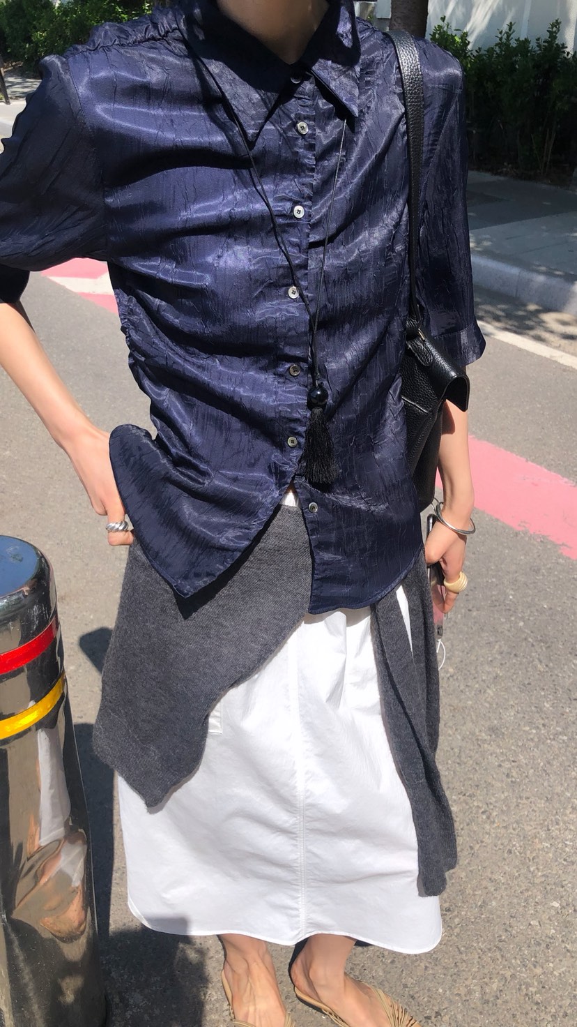 OVER RICH韓國直郵實拍女士新款26夏季26春夏襯衫蕾絲衫褶皺OVER RICH襯衫/蕾絲衫