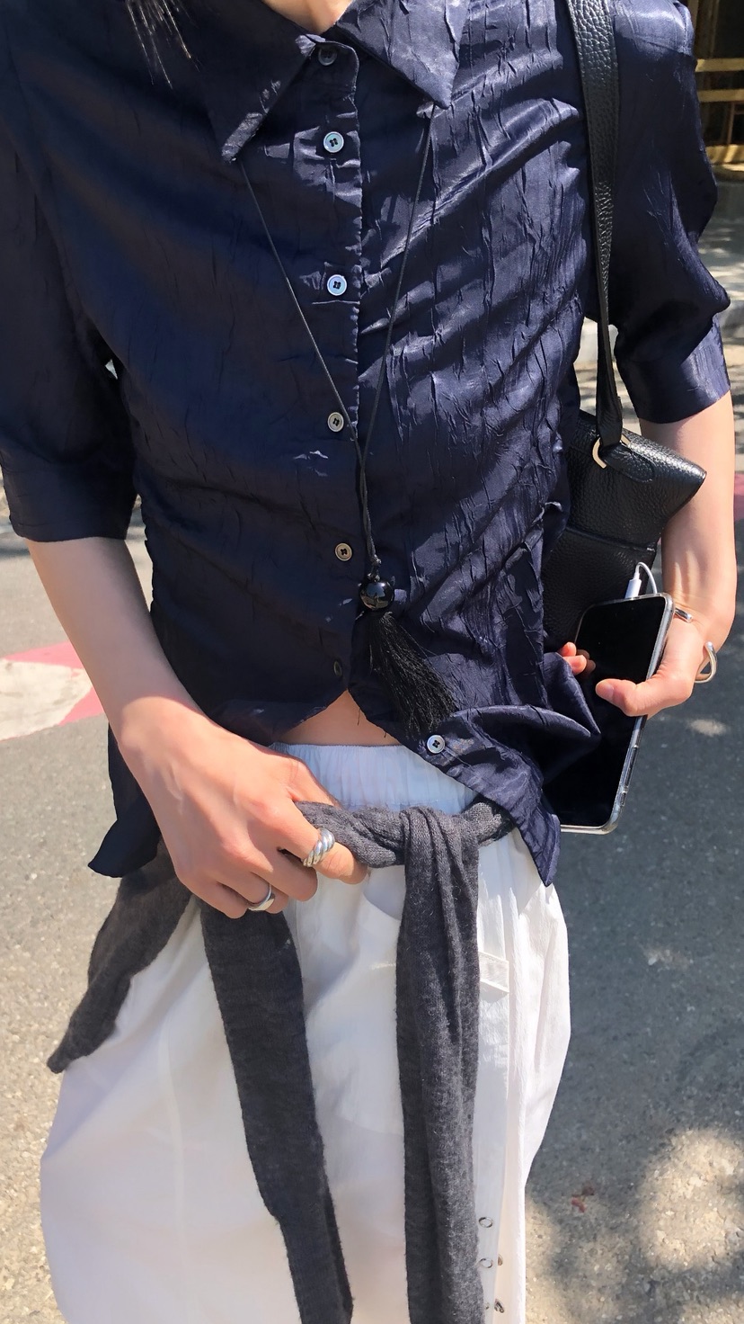 OVER RICH韓國直郵實拍女士新款26夏季26春夏襯衫蕾絲衫褶皺OVER RICH襯衫/蕾絲衫