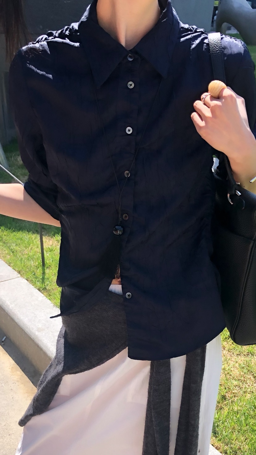 OVER RICH韓國直郵實拍女士新款26夏季26春夏襯衫蕾絲衫褶皺OVER RICH襯衫/蕾絲衫