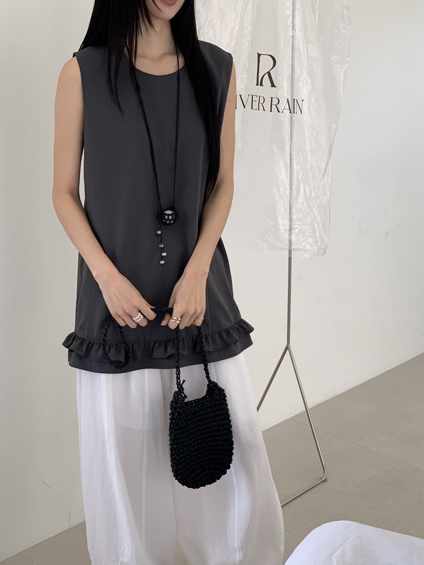 RIVER RAIN韓國代購女裝新款時尚職業吊帶背心荷葉邊雙層RIVER RAIN吊帶/背心