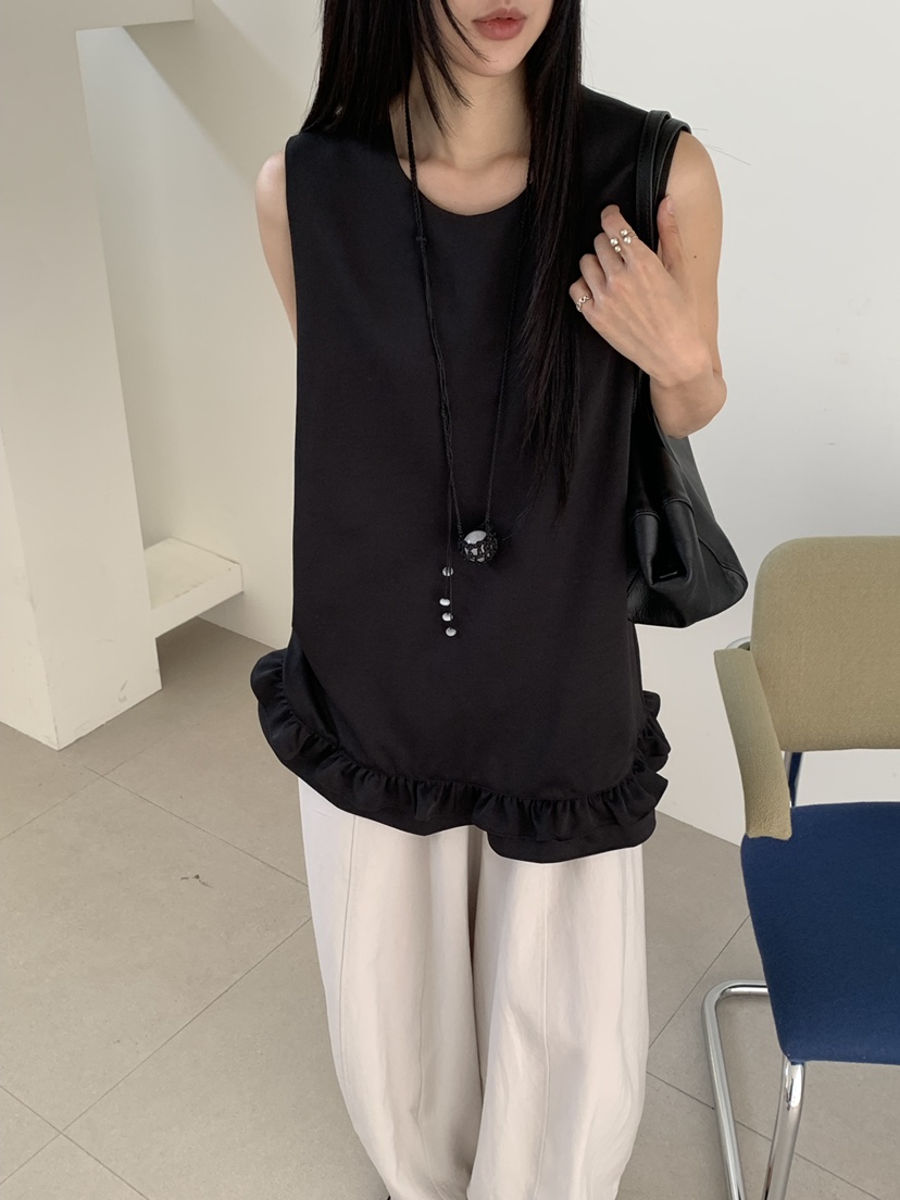 RIVER RAIN韓國代購女裝新款時尚職業吊帶背心荷葉邊雙層RIVER RAIN吊帶/背心