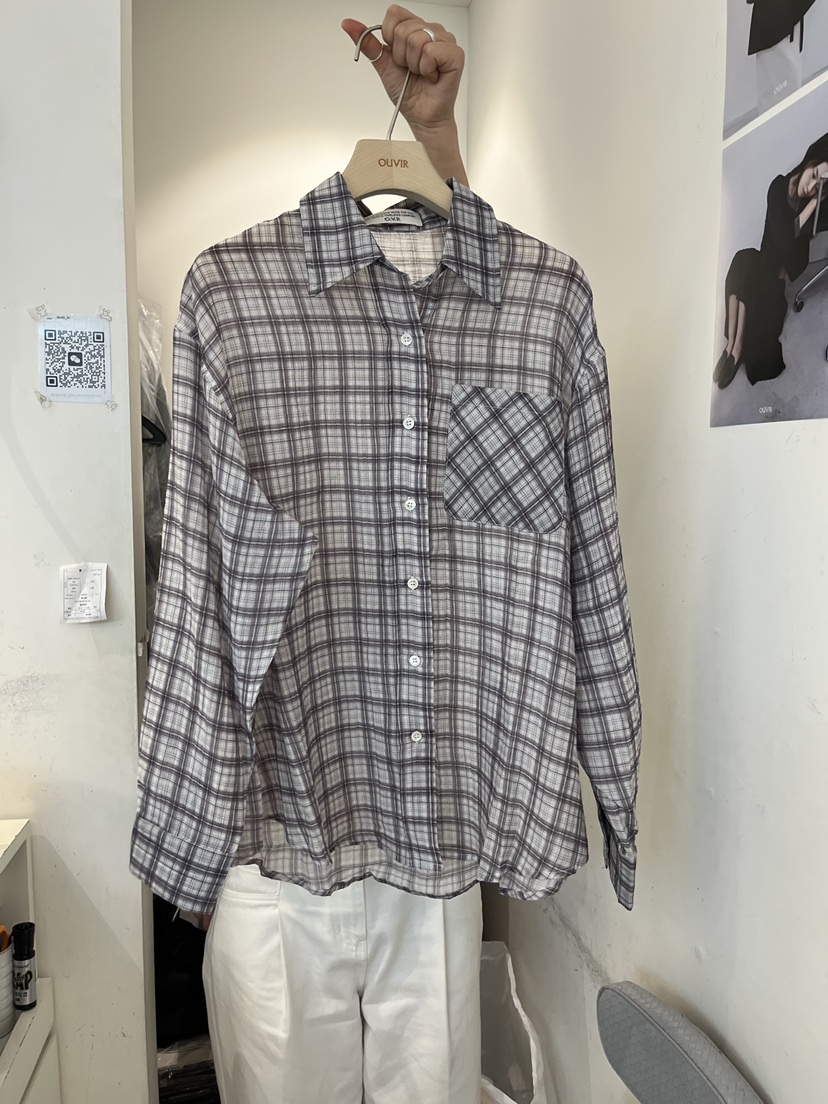 OUVIR韓國代購女裝新品人氣26春夏推薦襯衫蕾絲衫格子透明O.V.R/OUVIR襯衫/蕾絲衫圖色1