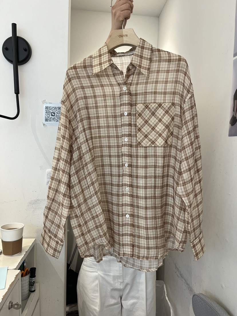 OUVIR韓國代購女裝新品人氣26春夏推薦襯衫蕾絲衫格子透明O.V.R/OUVIR襯衫/蕾絲衫圖色2