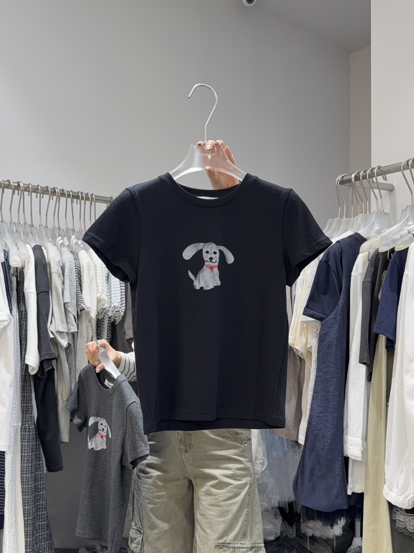 LOOKK/MIMME韓國東大門直郵女裝新品熱賣26夏季T恤可愛的狗狗LOOKK/MIMMET恤圖色2黑色