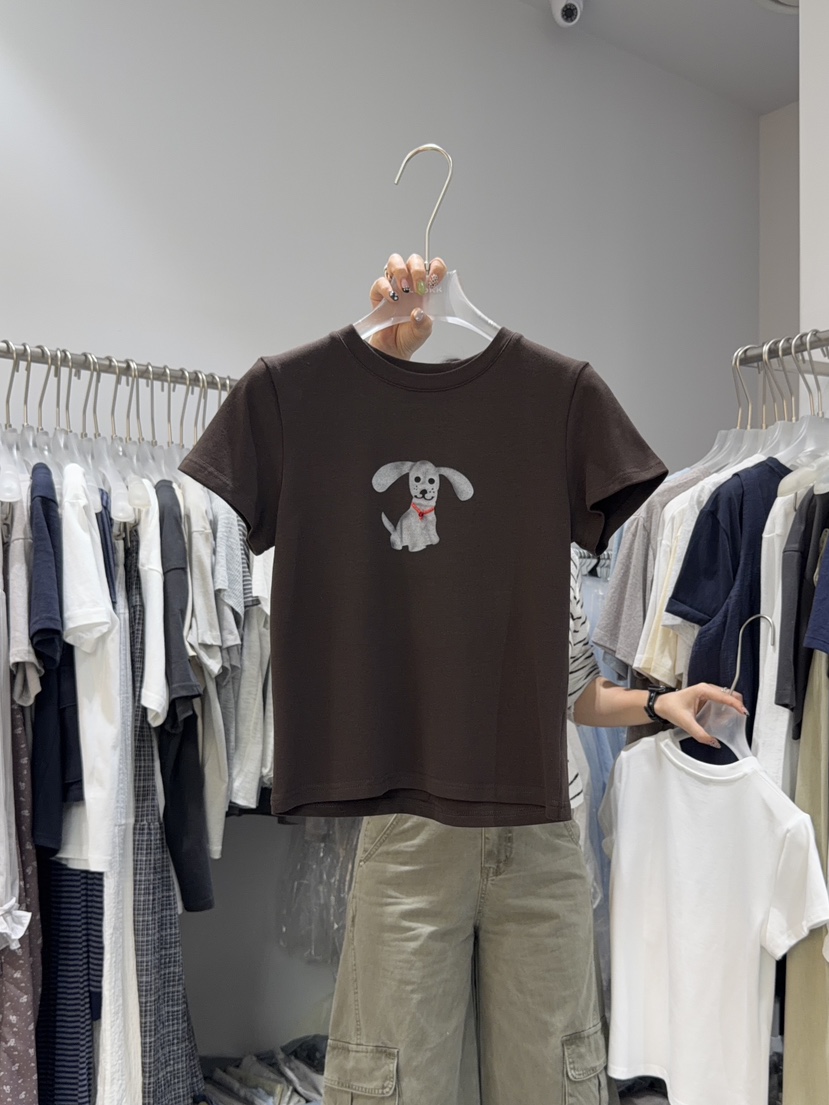 LOOKK/MIMME韓國東大門直郵女裝新品熱賣26夏季T恤可愛的狗狗LOOKK/MIMMET恤圖色3棕色