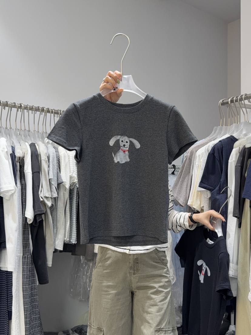 LOOKK/MIMME韓國東大門直郵女裝新品熱賣26夏季T恤可愛的狗狗LOOKK/MIMMET恤圖色4灰色