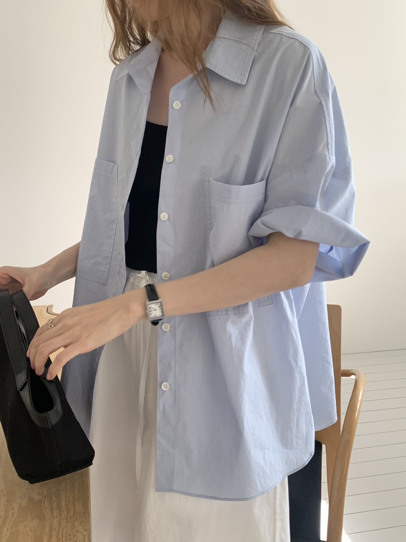 LONG PEAK韓國代購女士新款人氣職業休閑襯衫蕾絲衫口袋LONG PEAK襯衫/蕾絲衫
