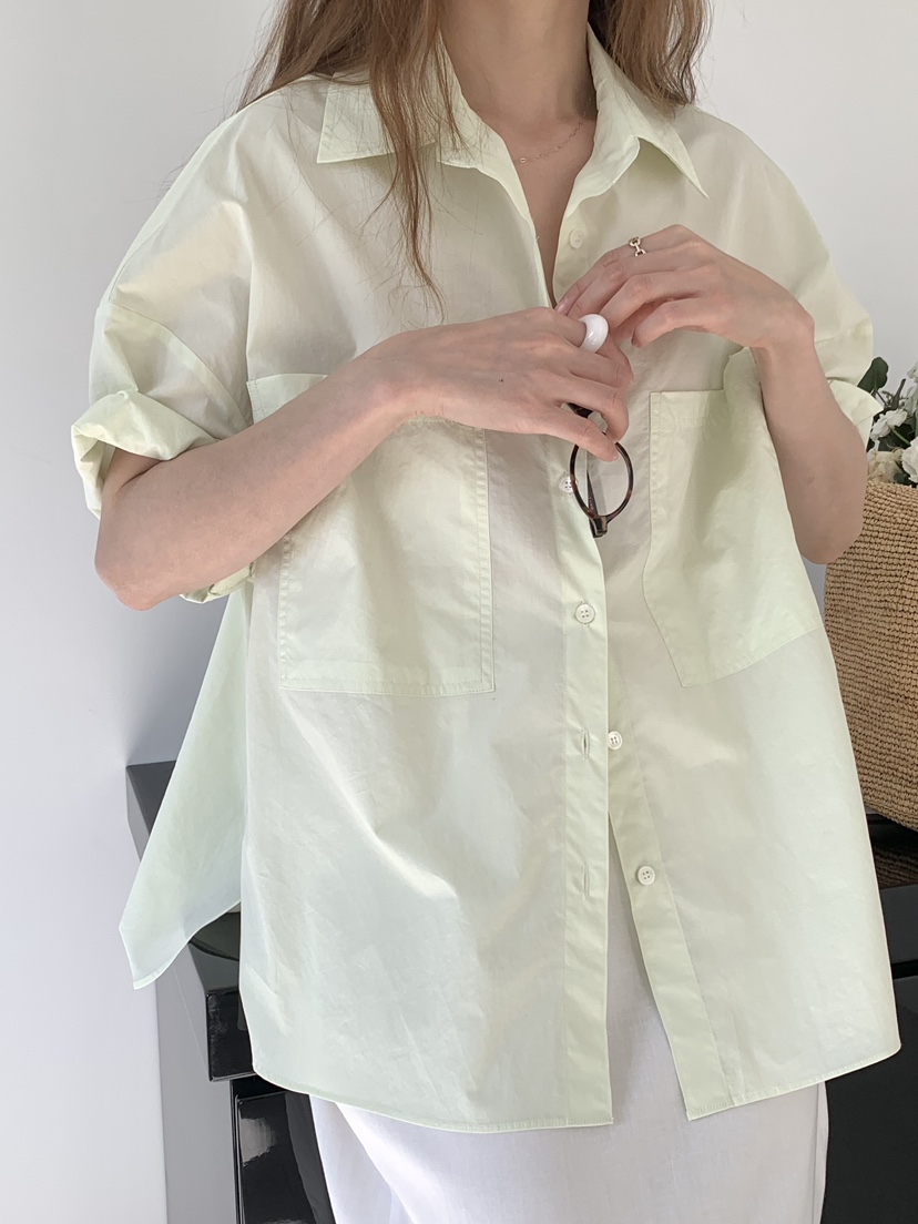 LONG PEAK韓國代購女士新款人氣職業休閑襯衫蕾絲衫口袋LONG PEAK襯衫/蕾絲衫