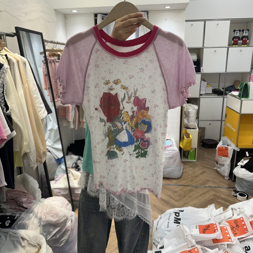 DE LINE韓國直郵女裝新款熱賣職業26夏季人氣26春夏休閑T恤DE LINET恤圖色1