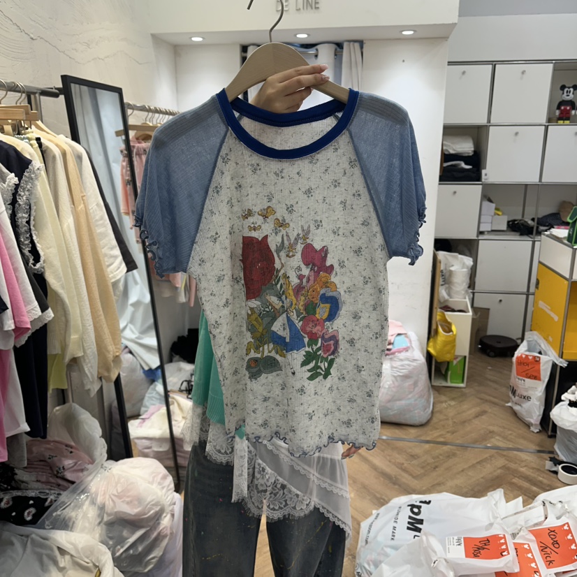 DE LINE韓國直郵女裝新款熱賣職業26夏季人氣26春夏休閑T恤DE LINET恤圖色2