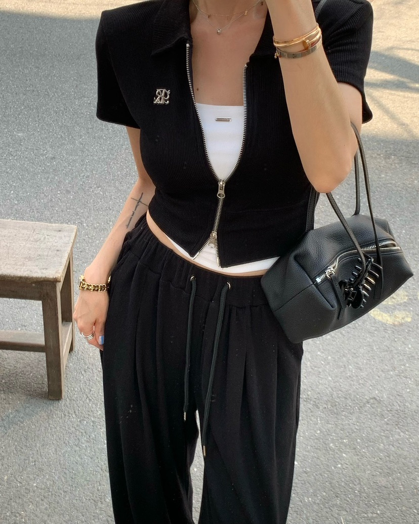 REVE CITE-L韓國東大門直郵女士新款推薦休閑褲闊腿褲褶裥鏤空REVE CITE-L休閑褲
