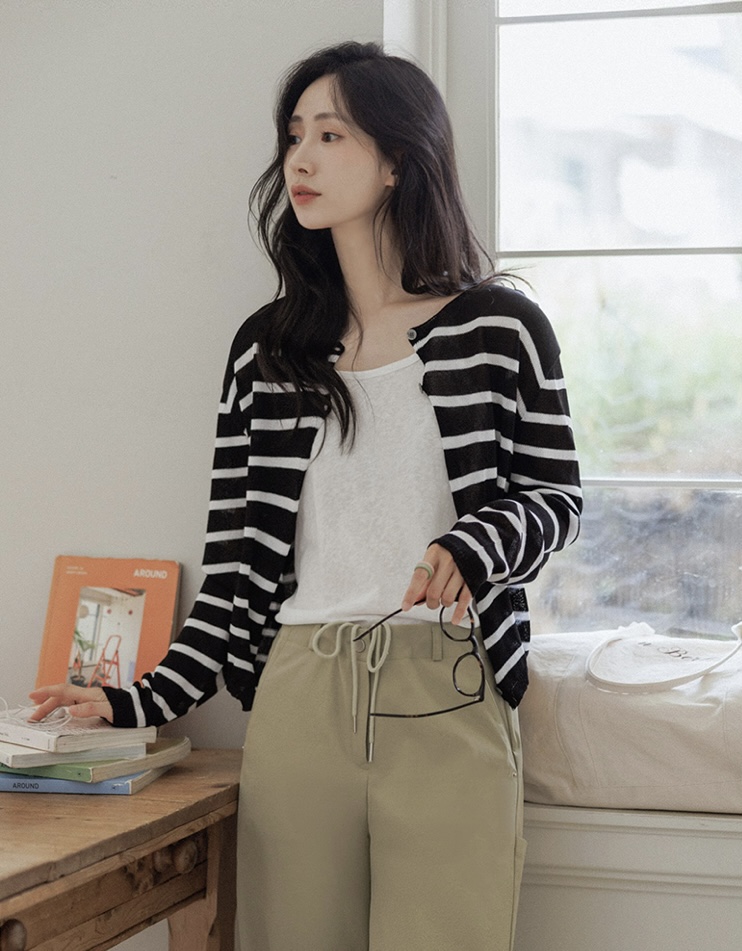 EVERCOMMERCE METICULOUSLY DESIGNED韓國直郵女裝新品人氣針織衫開衫條紋EVERCOMMERCE METICULOUSLY DESIGNED針織衫