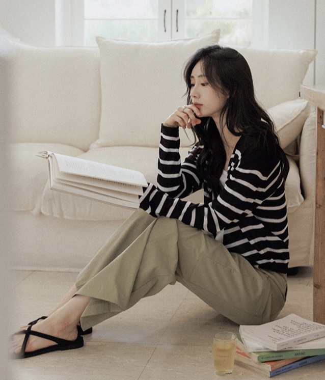 EVERCOMMERCE METICULOUSLY DESIGNED韓國直郵女裝新品人氣針織衫開衫條紋EVERCOMMERCE METICULOUSLY DESIGNED針織衫