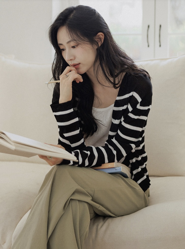 EVERCOMMERCE METICULOUSLY DESIGNED韓國直郵女裝新品人氣針織衫開衫條紋EVERCOMMERCE METICULOUSLY DESIGNED針織衫