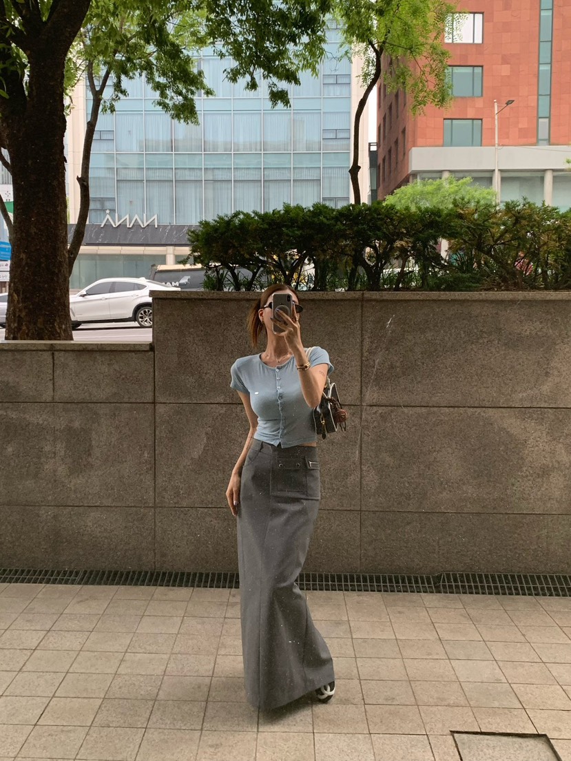 REVE CITE-L韓國直郵實拍女士新品推薦休閑長裙口袋腰帶REVE CITE-L長裙