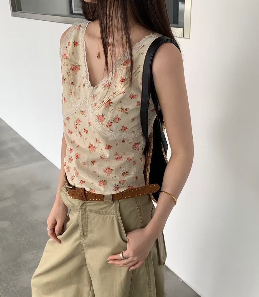 SYMBOL韓國東大門直郵女士新款26春夏熱賣時尚吊帶背心花朵SYMBOL吊帶/背心圖色1