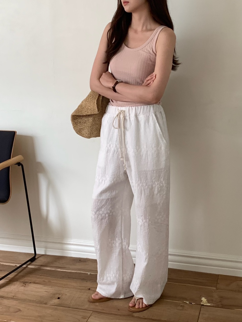 BLEECKER韓國代購女裝新品休閑時尚職業26夏季休閑褲刺繡蕾絲BLEECKER休閑褲
