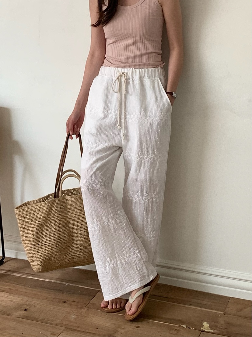 BLEECKER韓國代購女裝新品休閑時尚職業26夏季休閑褲刺繡蕾絲BLEECKER休閑褲