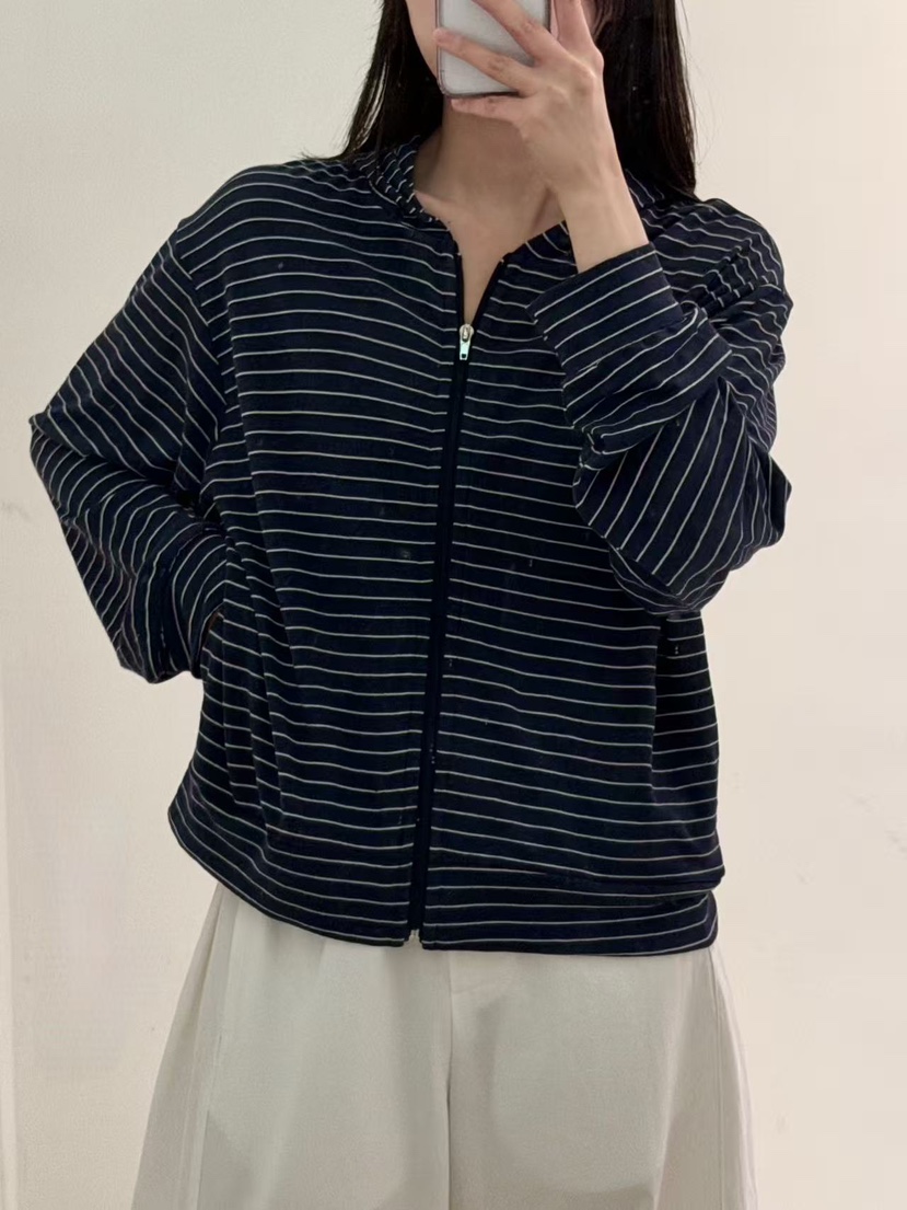 PEPPER-L韓國直郵女裝新款26春夏時尚夾克連帽衫亞麻條紋PEPPER夾克