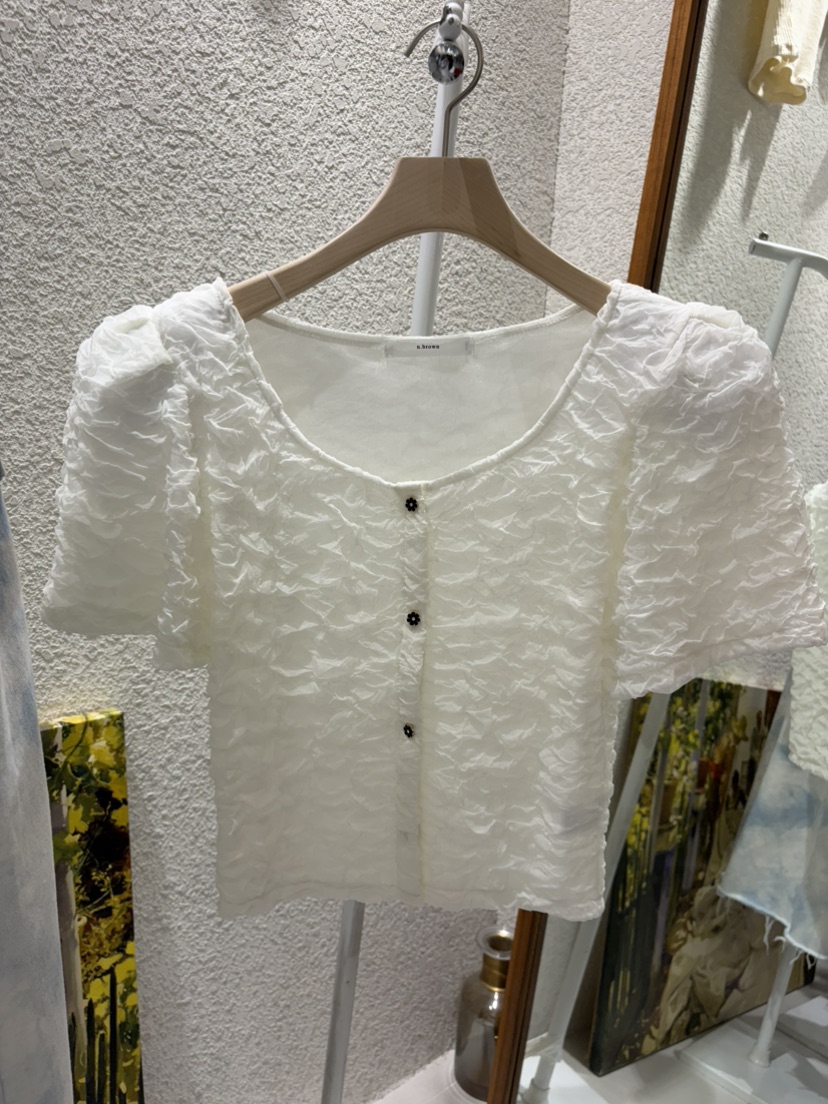 N BROWN韓國直郵實拍女士新品推薦26夏季襯衫蕾絲衫U領開衫N BROWN襯衫/蕾絲衫圖色1