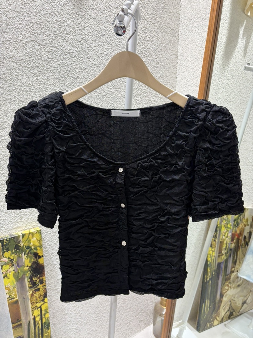 N BROWN韓國直郵實拍女士新品推薦26夏季襯衫蕾絲衫U領開衫N BROWN襯衫/蕾絲衫圖色2