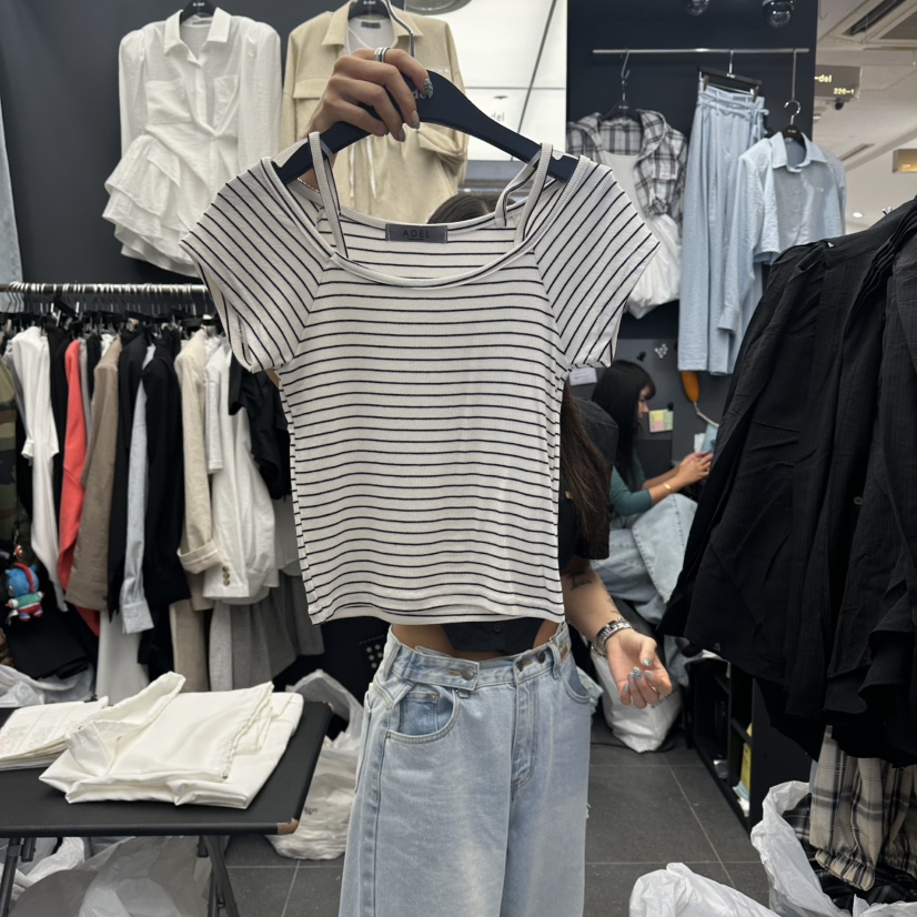 A-DEL韓國東大門代購女士新品人氣推薦時尚26夏季T恤露肩A-DELT恤圖色3