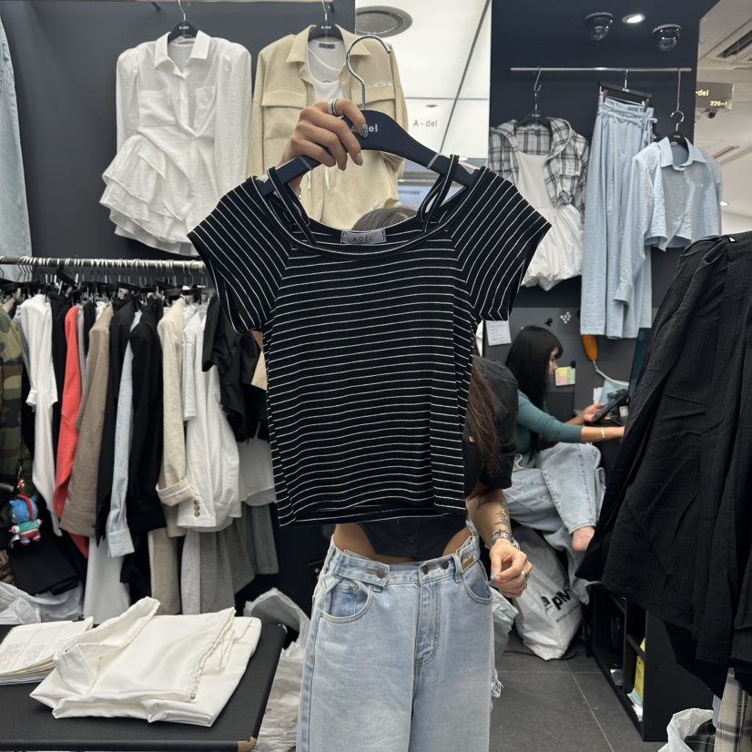 A-DEL韓國東大門代購女士新品人氣推薦時尚26夏季T恤露肩A-DELT恤圖色4