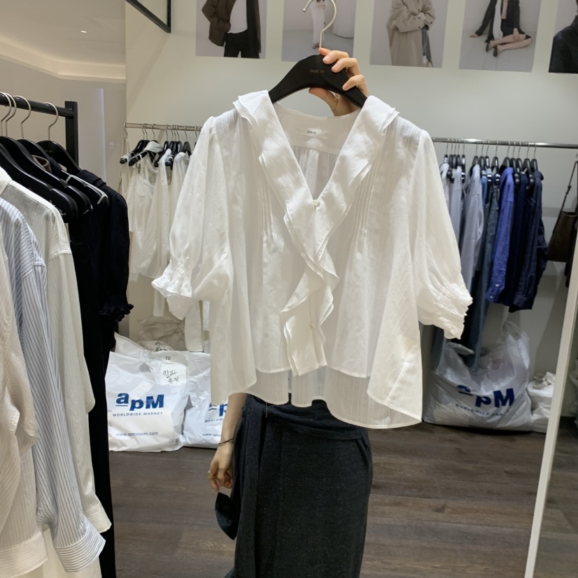 OURIN/THIS IS東大門實拍韓國女裝新品人氣襯衫蕾絲衫荷葉邊OURIN/THIS IS襯衫/蕾絲衫圖色1