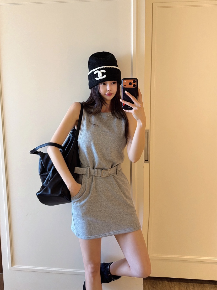 CLOTH韓國東大門代購女士新品人氣時尚連衣裙含腰帶柔軟羅紋CLOTH連衣裙