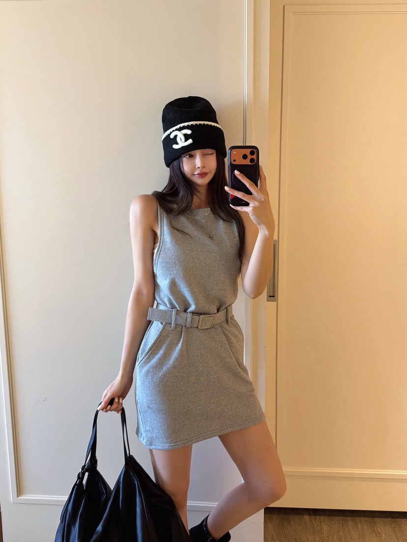 CLOTH韓國東大門代購女士新品人氣時尚連衣裙含腰帶柔軟羅紋CLOTH連衣裙圖色2