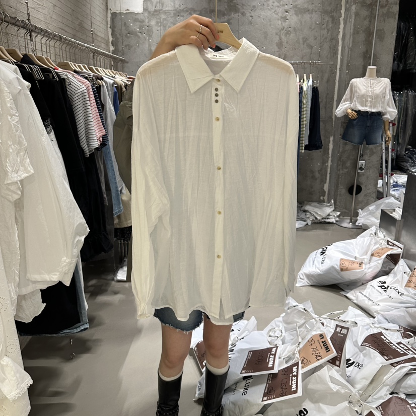 JUNI韓國東大門直郵女士新品職業休閑時尚推薦襯衫蕾絲衫my juni襯衫/蕾絲衫圖色1