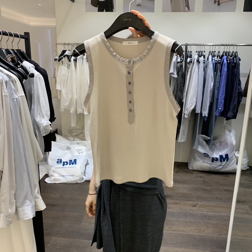 OURIN/THIS IS韓國代購女裝新款休閑職業吊帶背心撞色紐扣OURIN/THIS IS吊帶/背心圖色1
