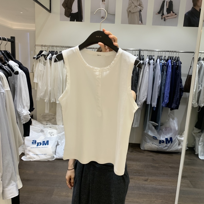 OURIN/THIS IS韓國代購女裝新款休閑職業吊帶背心撞色紐扣OURIN/THIS IS吊帶/背心圖色2