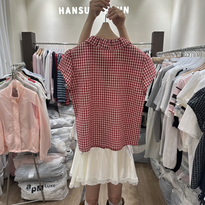 HANSUNGHYUN韓國直郵女裝新品職業人氣熱賣襯衫蕾絲衫格子HANSUNGHYUN襯衫/蕾絲衫