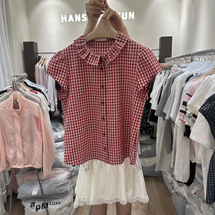 HANSUNGHYUN韓國直郵女裝新品職業人氣熱賣襯衫蕾絲衫格子HANSUNGHYUN襯衫/蕾絲衫圖色1