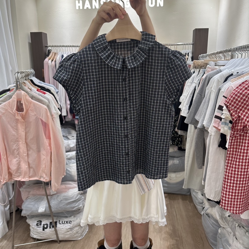 HANSUNGHYUN韓國直郵女裝新品職業人氣熱賣襯衫蕾絲衫格子HANSUNGHYUN襯衫/蕾絲衫圖色2