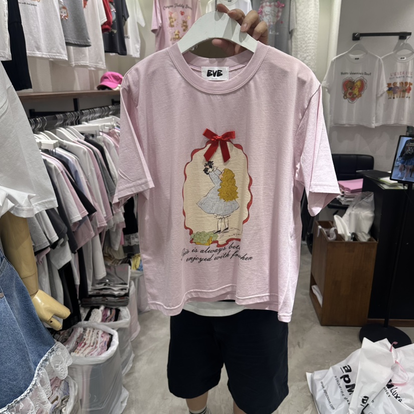 EVE韓國東大門代購女士新品人氣職業時尚26春夏熱賣T恤絲帶EVET恤圖色2