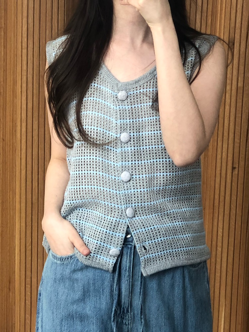 ONDO-P韓國東大門代購女士新品職業人氣26春夏馬甲華夫格條紋ONDO-P馬甲