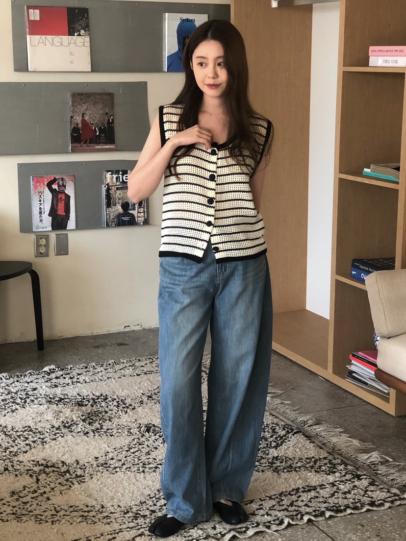 ONDO-P韓國東大門代購女士新品職業人氣26春夏馬甲華夫格條紋ONDO-P馬甲