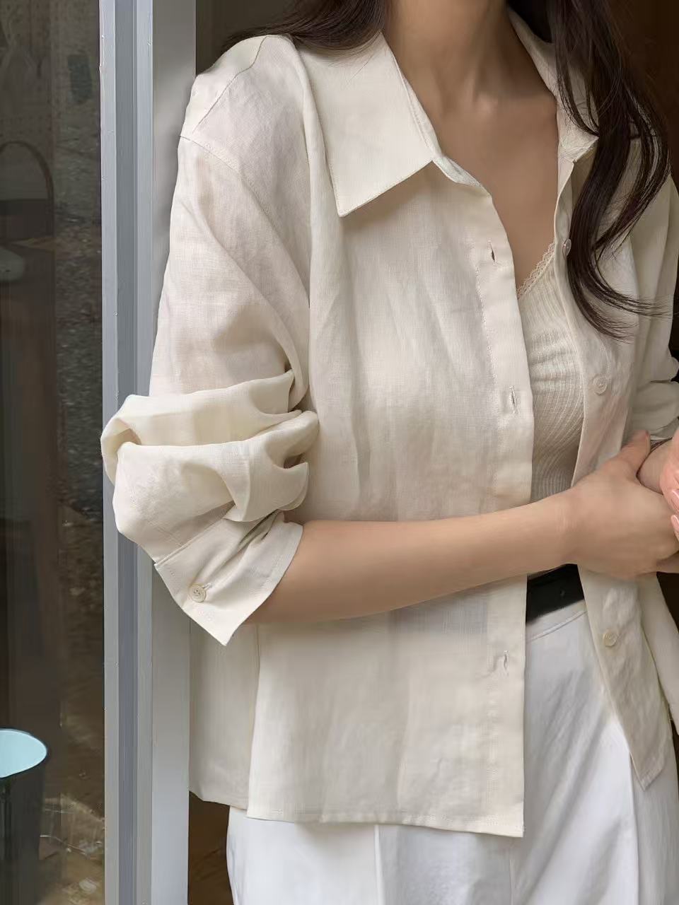 VINE韓國東大門直郵女士新款人氣職業26春夏時尚襯衫蕾絲衫VINE襯衫/蕾絲衫