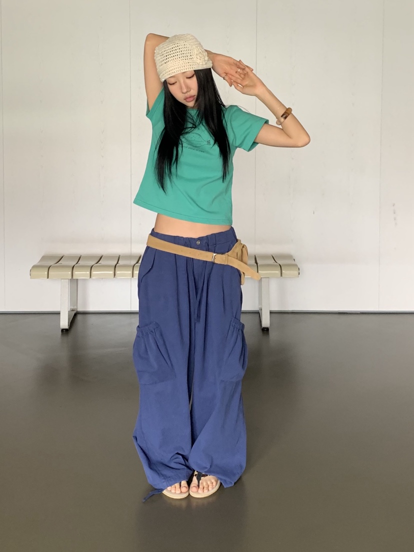SUNDER MARKET韓國東大門直郵女裝新品熱賣休閑褲口袋束帶SUNDER MARKET休閑褲