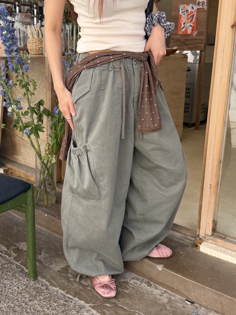 SUNDER MARKET韓國東大門直郵女裝新品熱賣休閑褲口袋束帶SUNDER MARKET休閑褲