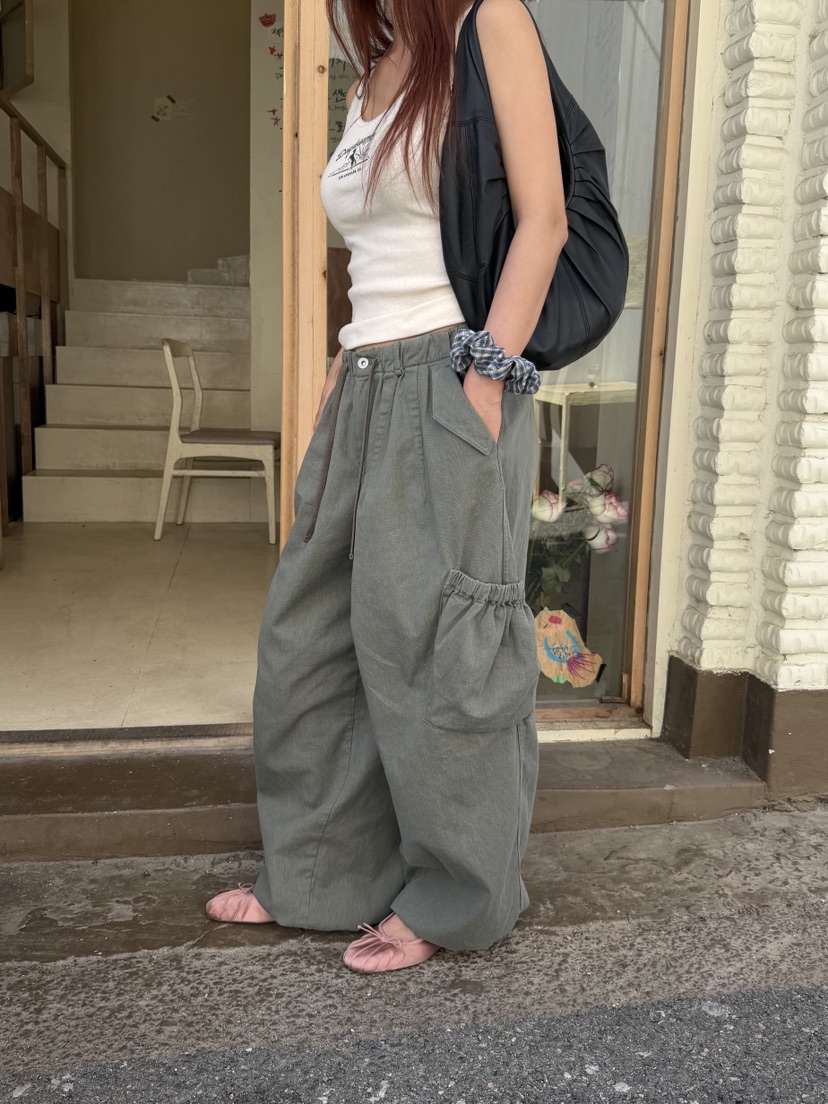 SUNDER MARKET韓國東大門直郵女裝新品熱賣休閑褲口袋束帶SUNDER MARKET休閑褲