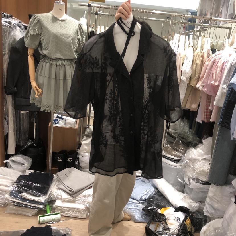 OGI韓國東大門代購女士新品職業26春夏襯衫蕾絲衫含腰繩腰帶FLat OGI襯衫/蕾絲衫圖色2