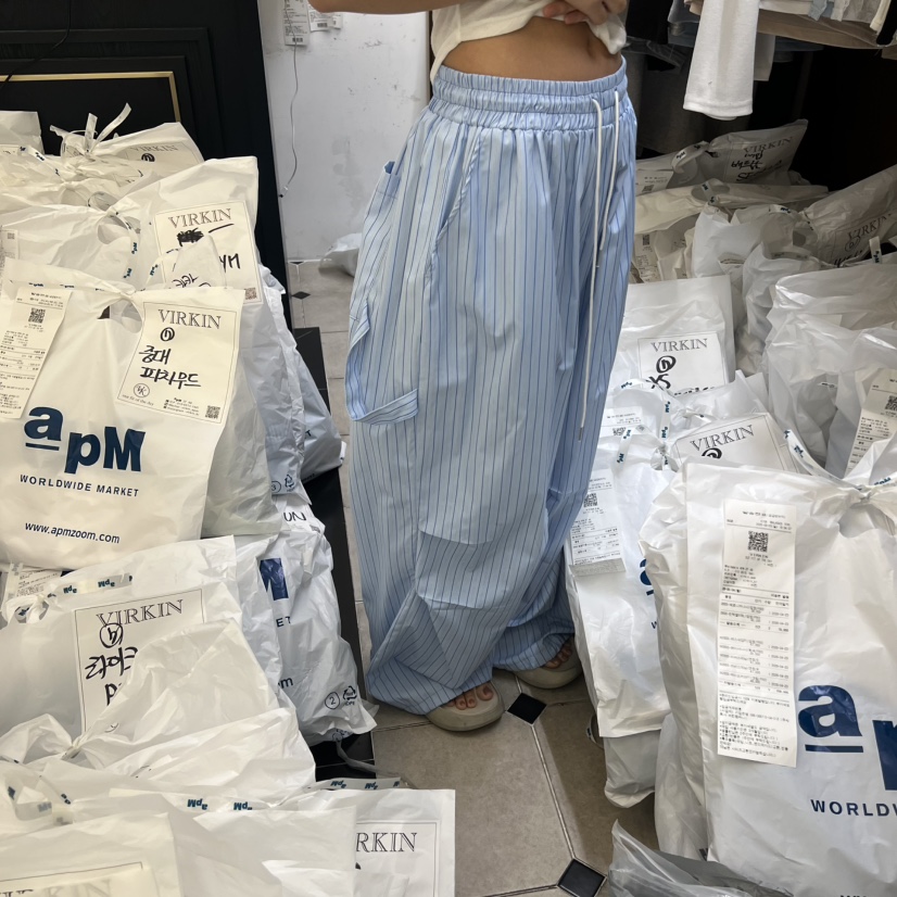 VIRKIN韓國直郵實拍女士新品熱賣26春夏休閑26夏季休閑褲條紋VIRKIN休閑褲